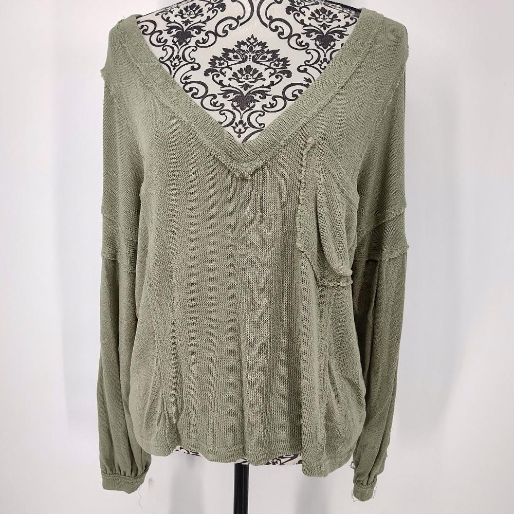 Vici Deep V Neck Oversized Sweater Sage Green Women's Medium